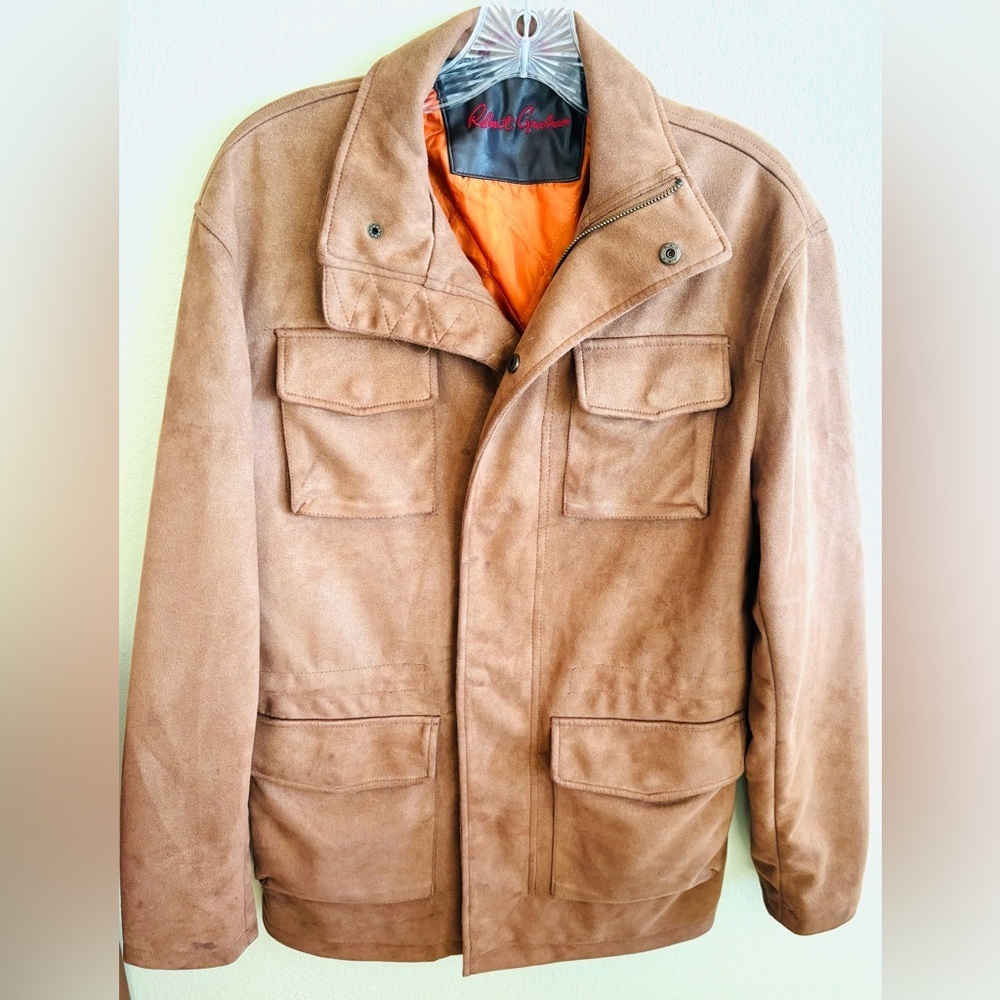 Robert Graham Gentleman Suede Cargo Field Jacket in Cognac/Tan Color Size: Small - Picture 4 of 6